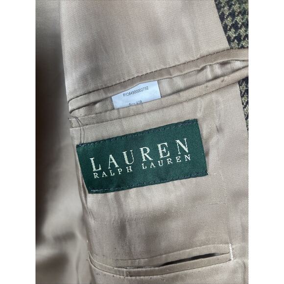 Lauren Ralph Lauren Mens Blazer Jacket Houndstooth Brown Tan 100% Lambswool 42R - Picture 5 of 8